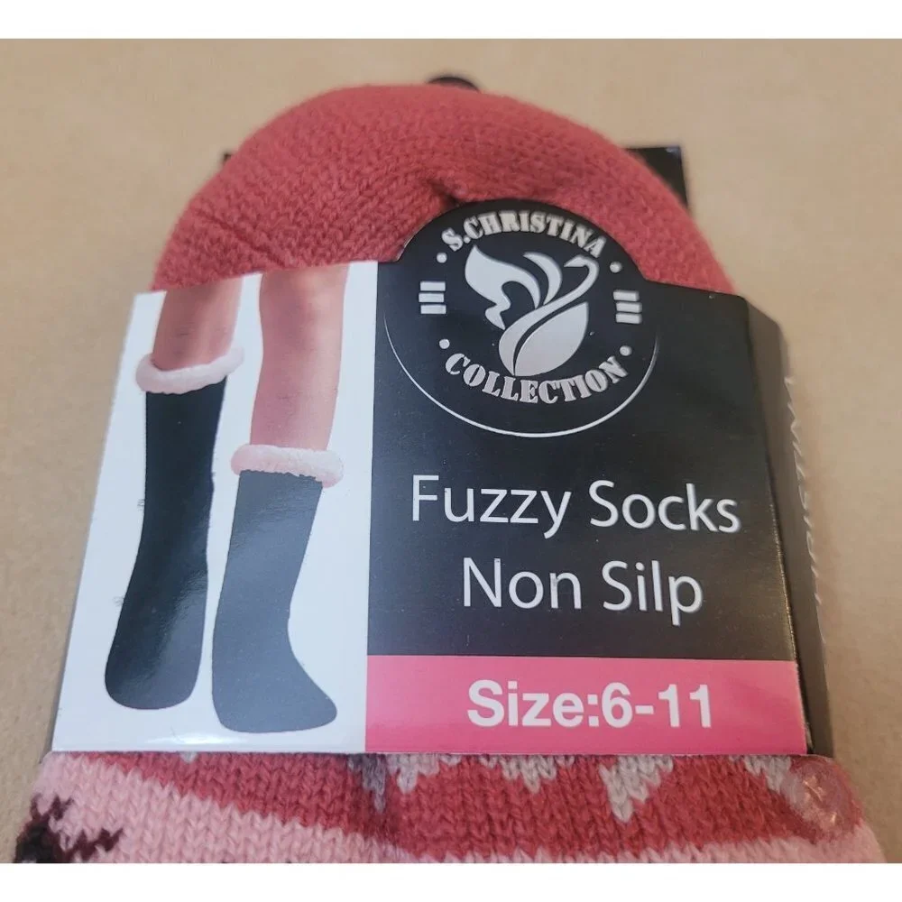 Women's Cotton Fuzzy Non Slip Patterned Socks, Bundle of 3 Pairs